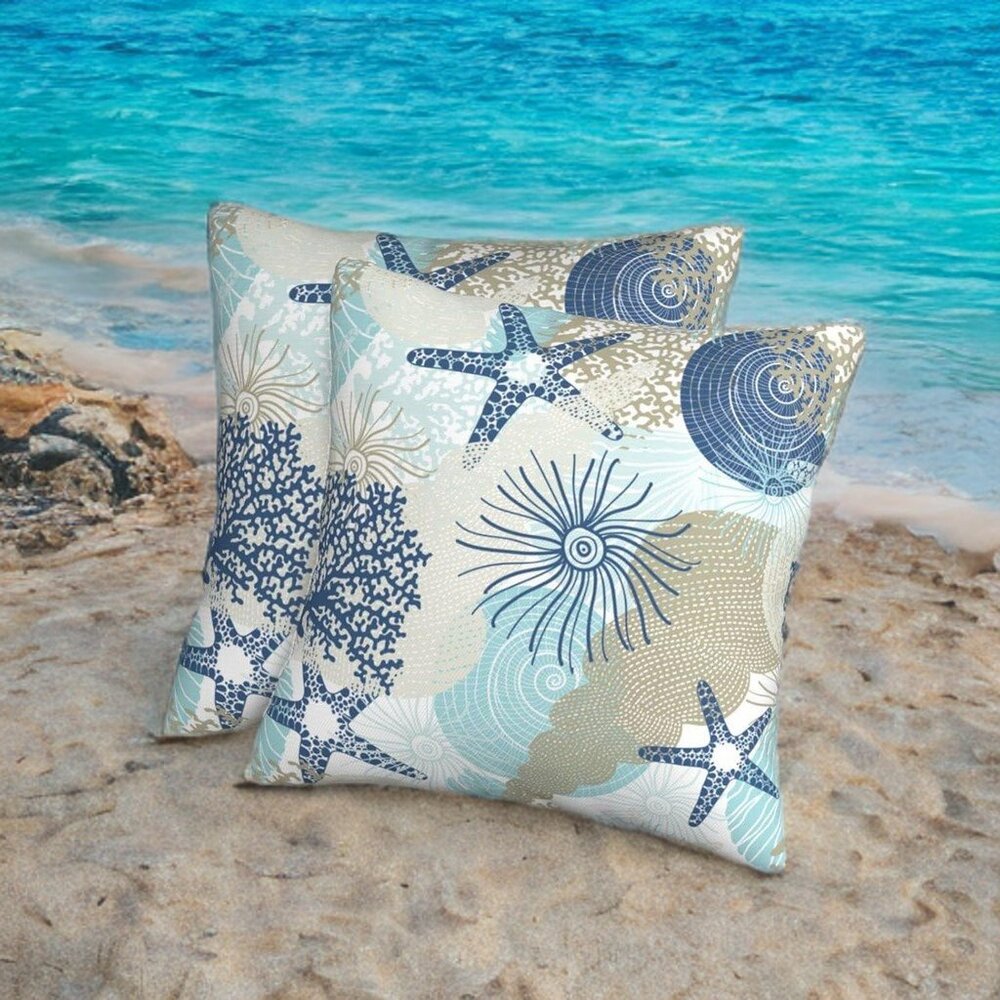 Beach Pillow Covers Soft 2pc Decorative Accent Cottage Decor Coastal Decoration